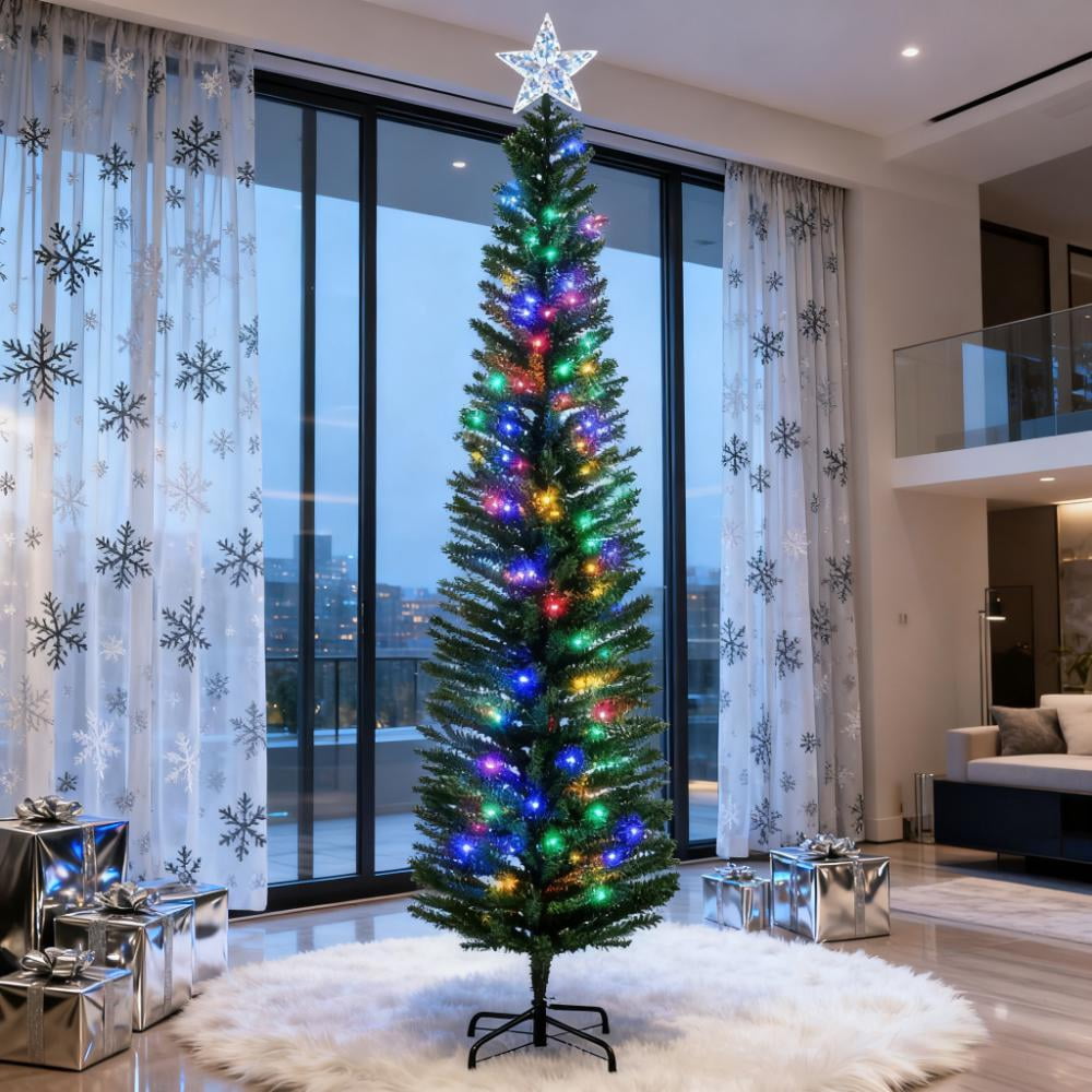7ft Prelit Pencil Christmas Tree 499 Tips 180 Colorful LED Lights Flame Retardant Indoor Holiday Decor