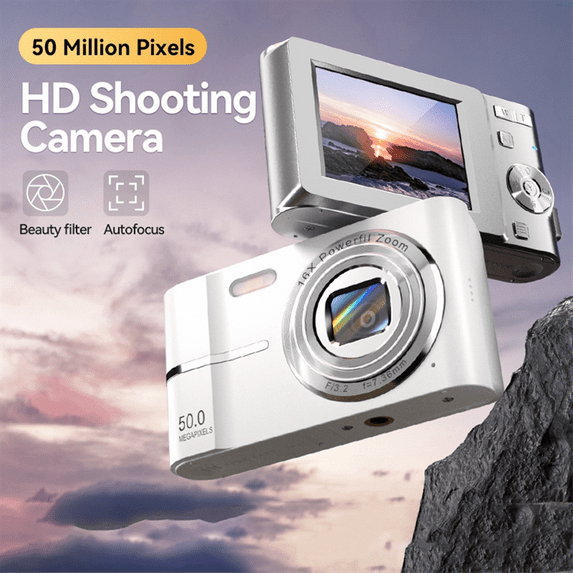 2.4 Inch Retro Digital Camera 4K HD Small Portable CMOS Mini 50MP 16x Zoom Video Recorder Silver