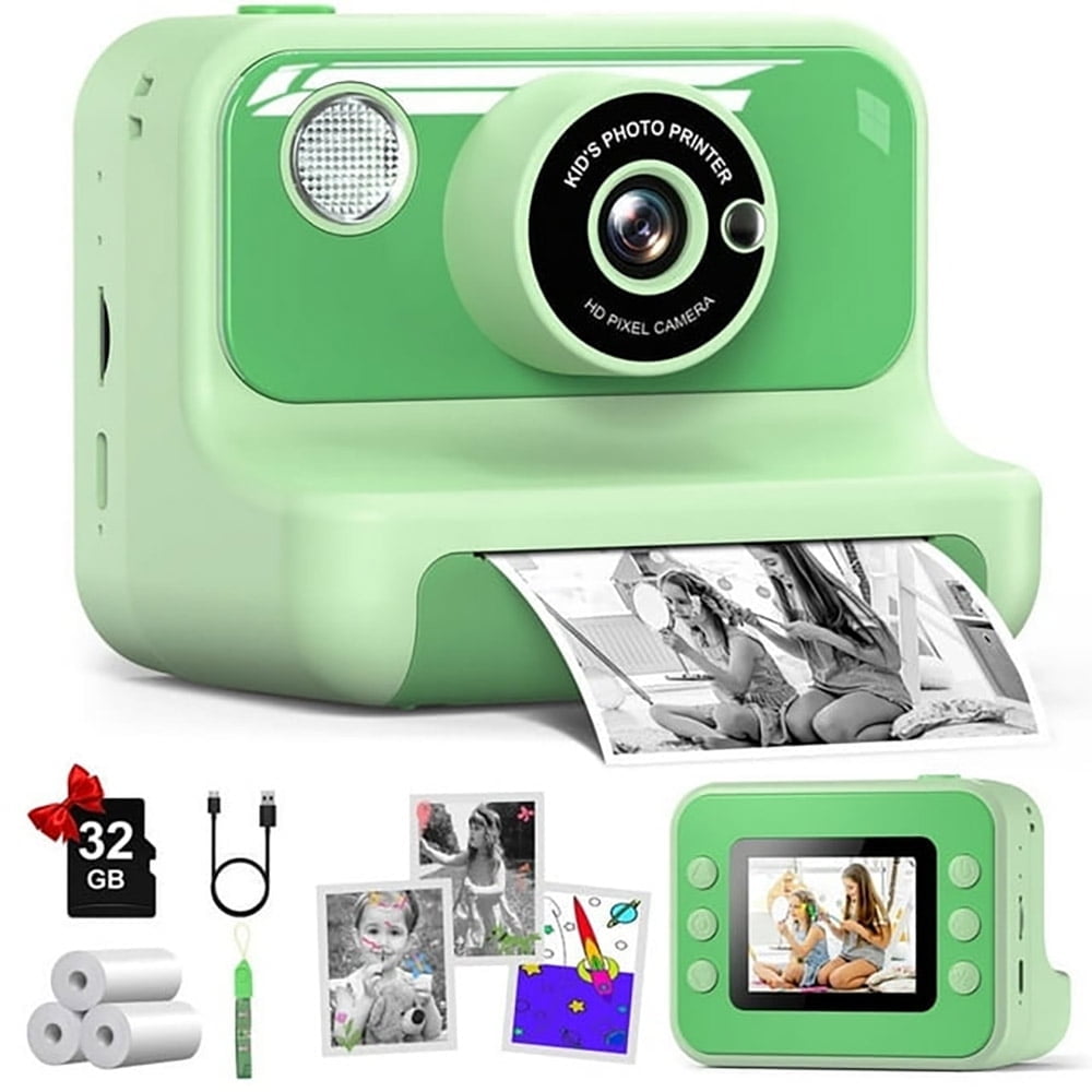 2.4" Instant Print Camera, 1080P HD Instant Kids Camera w/ 32G Card & Photo Paper for Girls Boys Age 6-12 Birthday Gifts DIY - Green