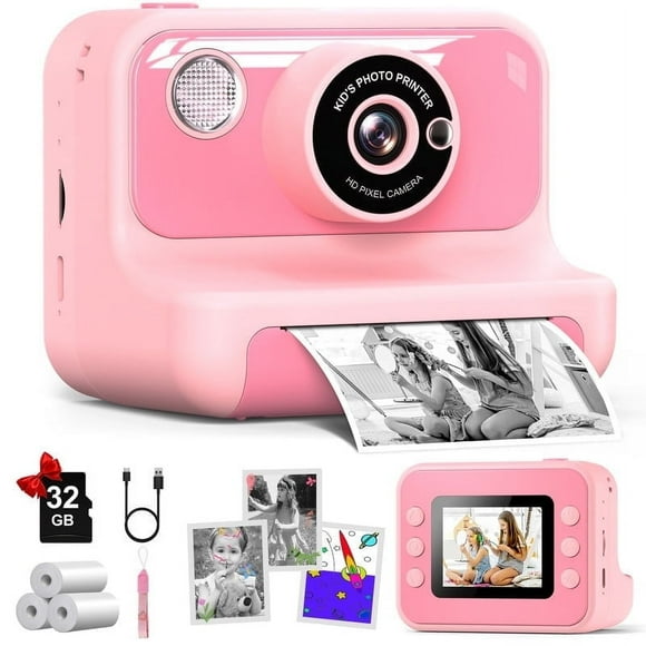2.4" Instant Print Camera for Kids, 1080P HD Instant Kids Camera 32G Card & Photo Paper for Girls Boys Age 6-12 Birthday Gifts - Pink