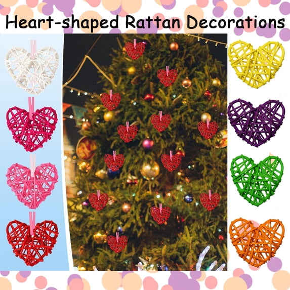 2.4" Neutral Valentine's Day Heart Ornaments Boho Rattan Wicker Hearts 2.36 Inch Rustic Primitive Valentine Vase Bowl Fillers Farmhouse Valentines Decorations for Tree Home Table Crafts, HAODEJW
