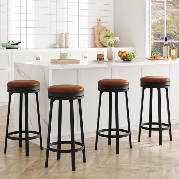 2/4 PCS Home Kitchen 360° Swivel Bar Stool Set of 4, PU Leather Upholstered Counter Height Bar Stool with Metal Footrests, Mid Century Modern Barstool for Kitchen, Dinig Rooms, Apartments