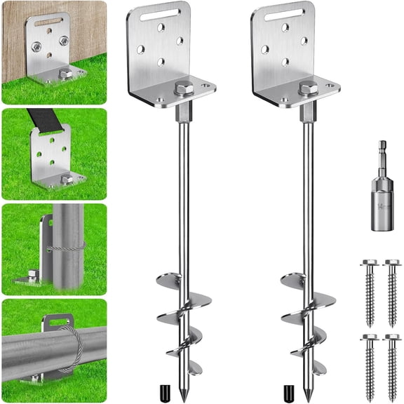 2/4 Pack 18" 30" Ground Anchors Screw in Mobile Home Anchors Kits 2.8" Wide Tapered Spiral Trampoline Anchor Set with Bracket Swing Set Anchor for Playset, Tent, Shed, Fence, Swingset