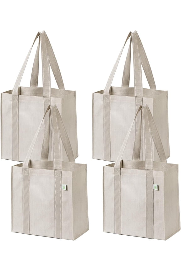 2-4 Pack Grocery shopping Bags, Medium Tote Bag w/Handle Hard Bottom, Heavy Duty, Foldable Carrier