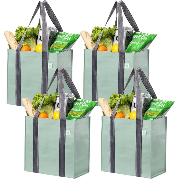2-4 Pack Grocery shopping Bags, Medium Tote Bag w/Handle Hard Bottom, Heavy Duty, Foldable Carrier