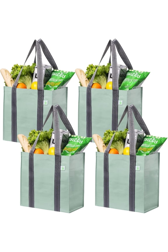 2-4 Pack Grocery shopping Bags, Medium Tote Bag w/Handle Hard Bottom, Heavy Duty, Foldable Carrier