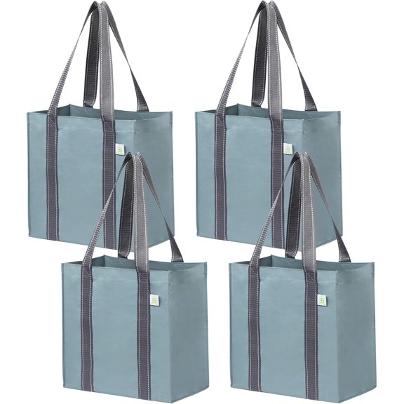 2-4 Pack Grocery shopping Bags, Medium Tote Bag w/Handle Hard Bottom, Heavy Duty, Foldable Carrier