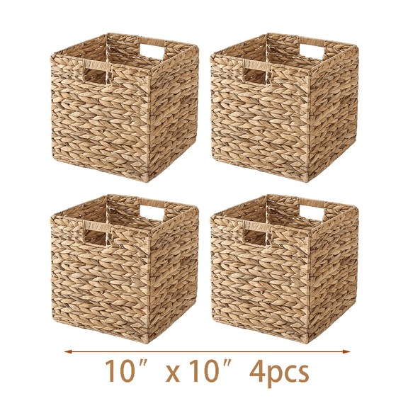 2/4-Pack Hyacinth Wicker Baskets - Natural Woven Storage Bins for Shelves, Towels, Toys - Square Rattan Organizer for Home & Kitchen