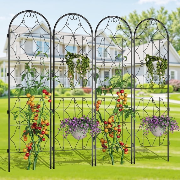 2/4 Pack Panels No Dig Dog Fence Outdoor - 74.8 Inch Tall Rustproof Animal Barrier with Gate, Decorative Garden Fence Panels for Yard Border, Patio(74.8 x 21.6 inch)