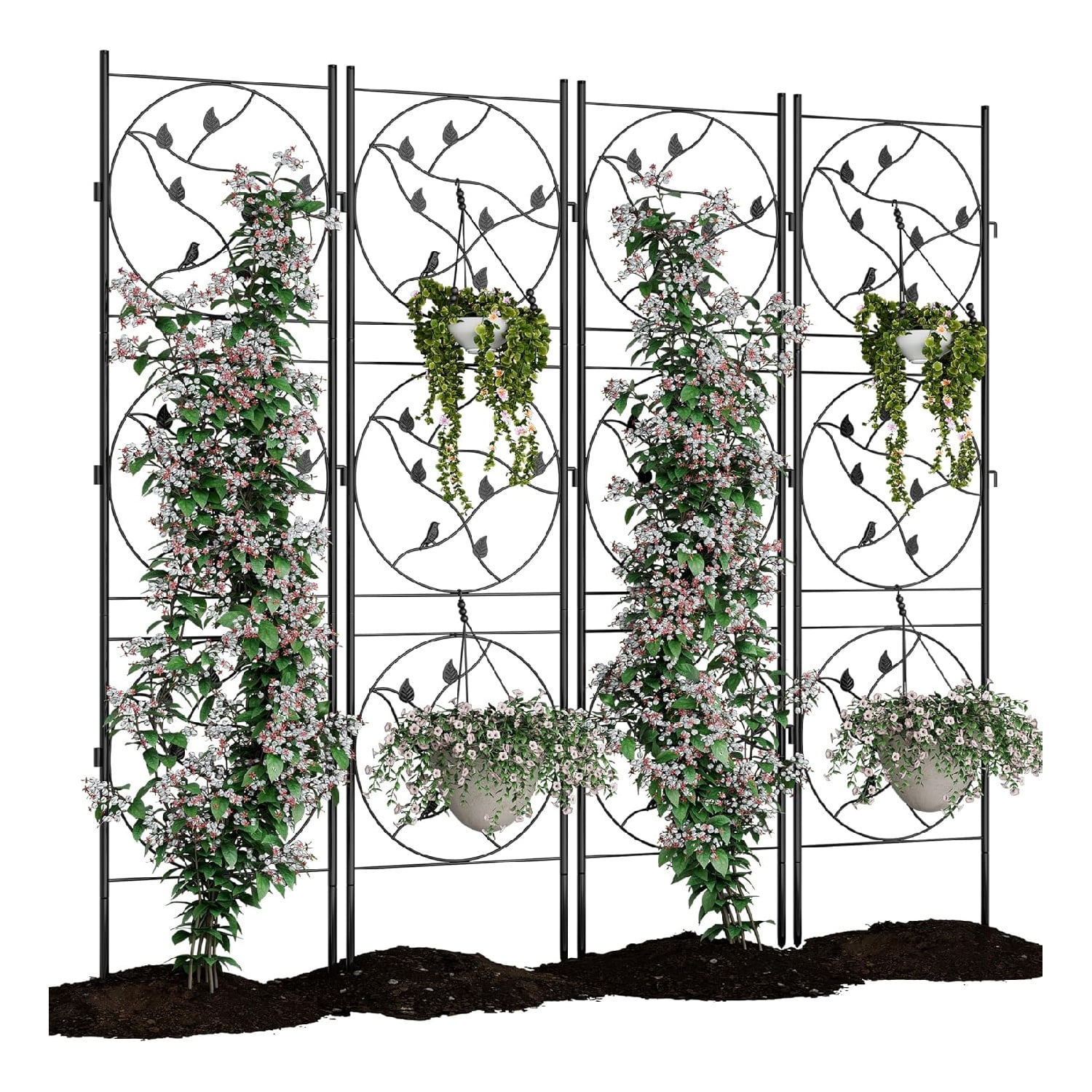2/4 Pack Panels No Dig Dog Fence Outdoor - 71.6 Inch Tall Rustproof Animal Barrier with Gate, Decorative Garden Fence Panels for Yard Border, Patio