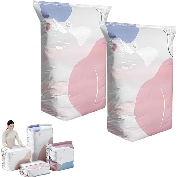 2/4 Pack No Pump Vacuum Storage Bags, Press & Seal, No Pump Needed. Saves 80% Space, Large Storage Compression Bags for Travel Home Organization (2, Large)