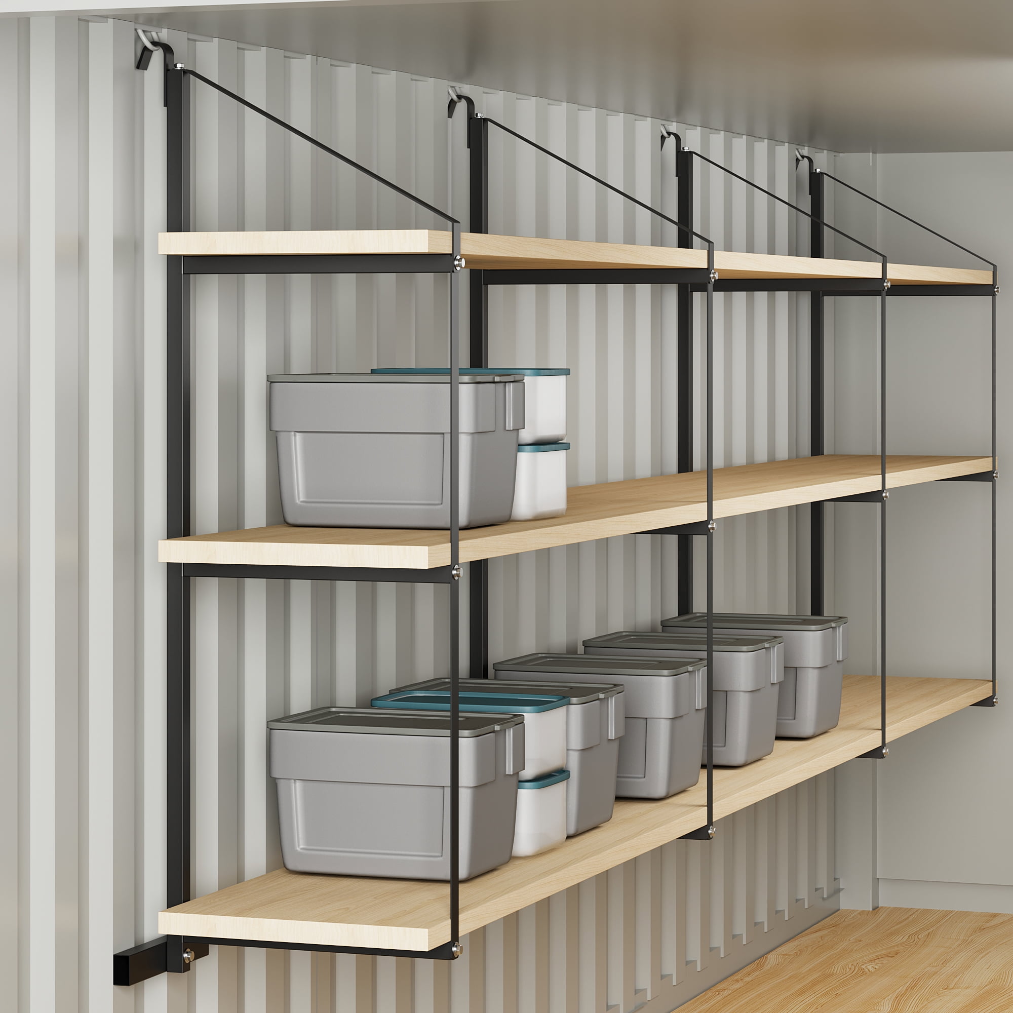2/4 Pack Shipping Container Shelving Brackets 3-Tier,1100LBS, Hang & Hook Type, Cargo Containers Storage Shelves, Easy to Install Removable, Heavy-Duty