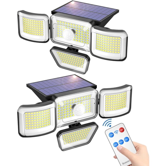 2/4 Pack Solar Outdoor Lights, 278 LED 3000LM Motion Sensor Security Lights with Remote Control, 3 Lighting Modes, 4-Head IP65 Waterproof Solar Wall Lights for Yard, Garage, Patio and Garden