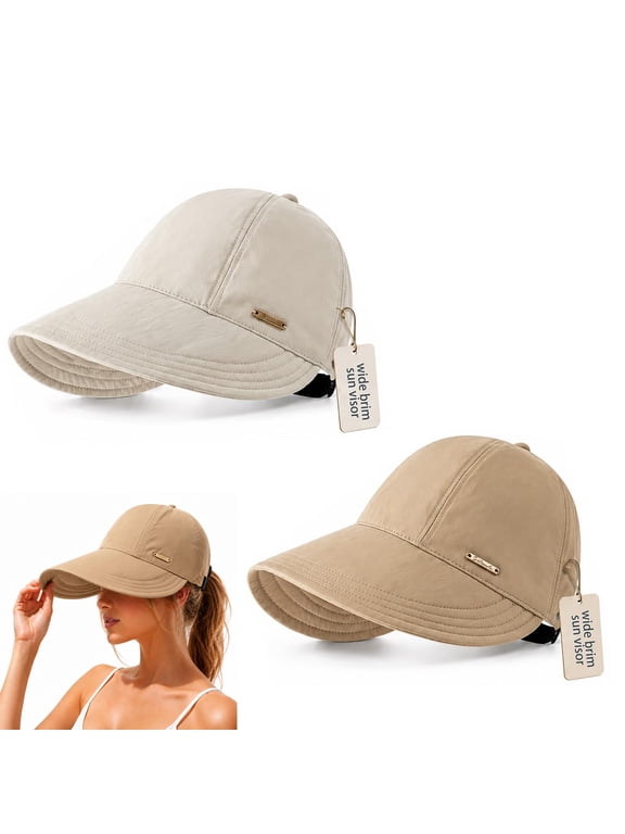 2/4 Pack Women's Wide Brim Sun Visor Hat, UPF 50+ Open Top UV Protection Cap for Ponytails Golf Beach Outdoor