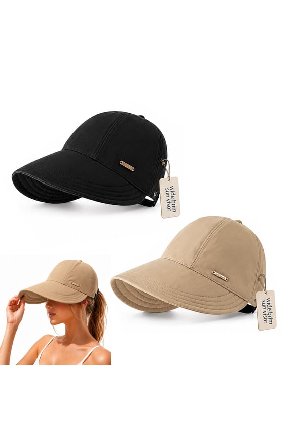 2/4 Pack Women's Wide Brim Sun Visor Hat, UPF 50+ Open Top UV Protection Cap for Ponytails Golf Beach Outdoor