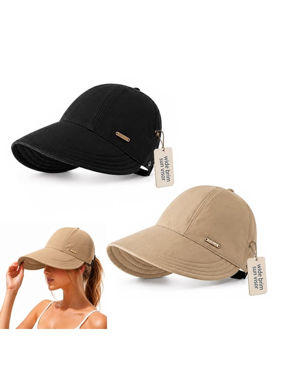 2/4 Pack Women's Wide Brim Sun Visor Hat, UPF 50+ Open Top UV Protection Cap for Ponytails Golf Beach Outdoor