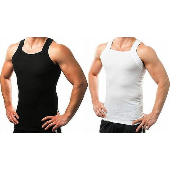 2-4 Packs Men's G-unit Style Cotton Tank Tops Square Cut Muscle Rib A-Shirts (4X-Large, Black & White, 6 Pack)