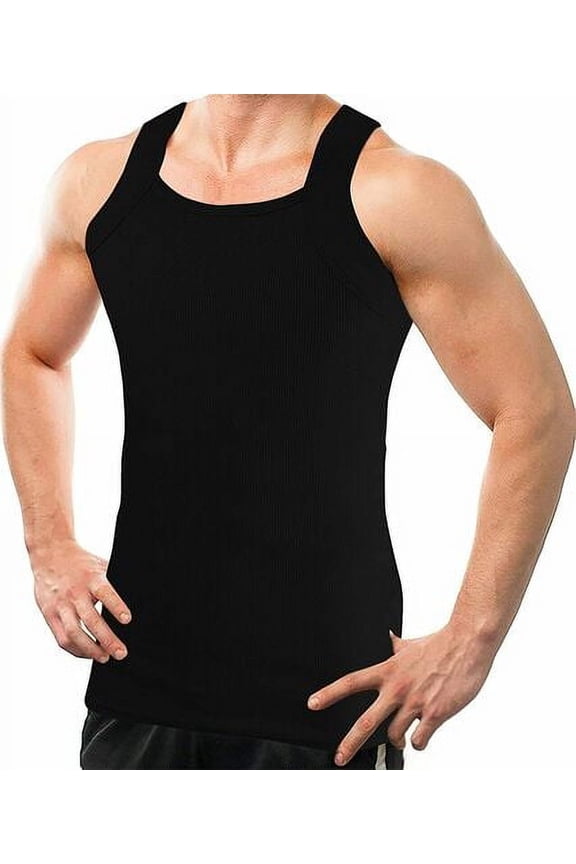 2-4 Packs Men's G-unit Style Cotton Tank Tops Square Cut Muscle Rib A-Shirts (5X-Large, Black, 6 Pack)
