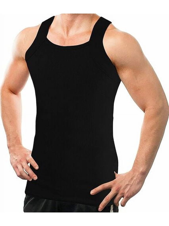 2-4 Packs Men's G-unit Style Cotton Tank Tops Square Cut Muscle Rib A-Shirts (5X-Large, Black, 6 Pack)