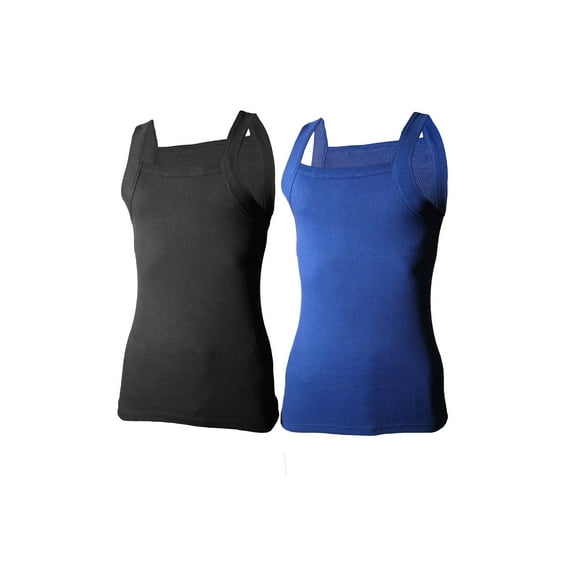2-4 Packs Men's G-unit Style Cotton Tank Tops Square Cut Muscle Rib A-Shirts (5X-Large, Black / Navy, 2 Pack)