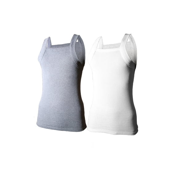 2-4 Packs Men's G-unit Style Cotton Tank Tops Square Cut Muscle Rib A-Shirts (5X-Large, White / Charcoal, 2 Pack)