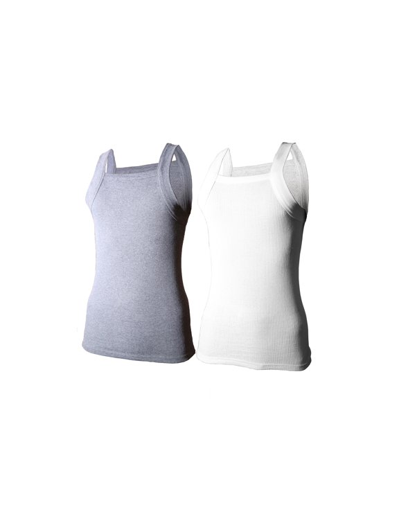 2-4 Packs Men's G-unit Style Cotton Tank Tops Square Cut Muscle Rib A-Shirts (5X-Large, White / Charcoal, 2 Pack)