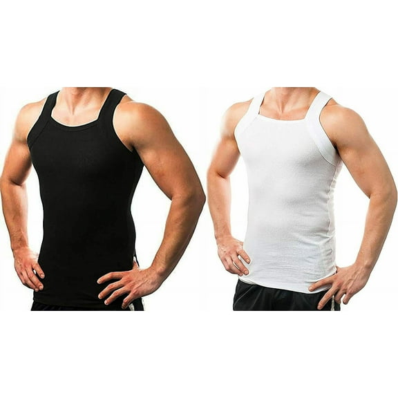 2-4 Packs Men's G-unit Style Cotton Tank Tops Square Cut Muscle Rib A-Shirts (Black&White, 4X-Large, 4 Pack)