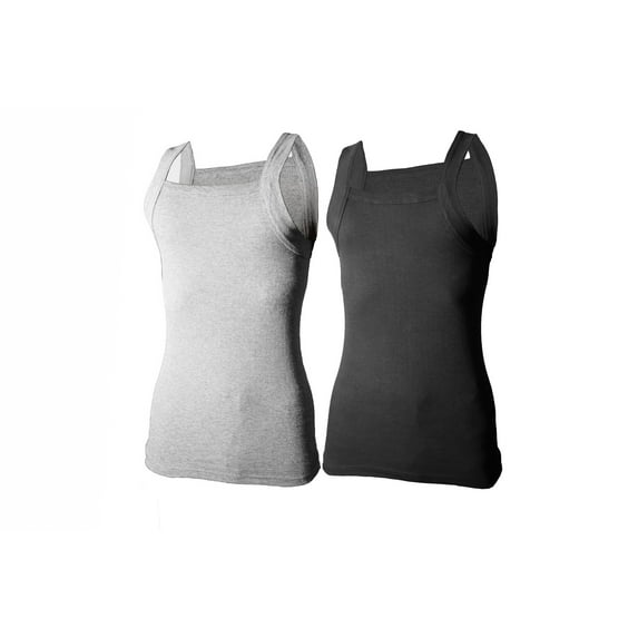 2-4 Packs Men's G-unit Style Cotton Tank Tops Square Cut Muscle Rib A-Shirts (Small, Black / Heather Grey, 2 Pack)