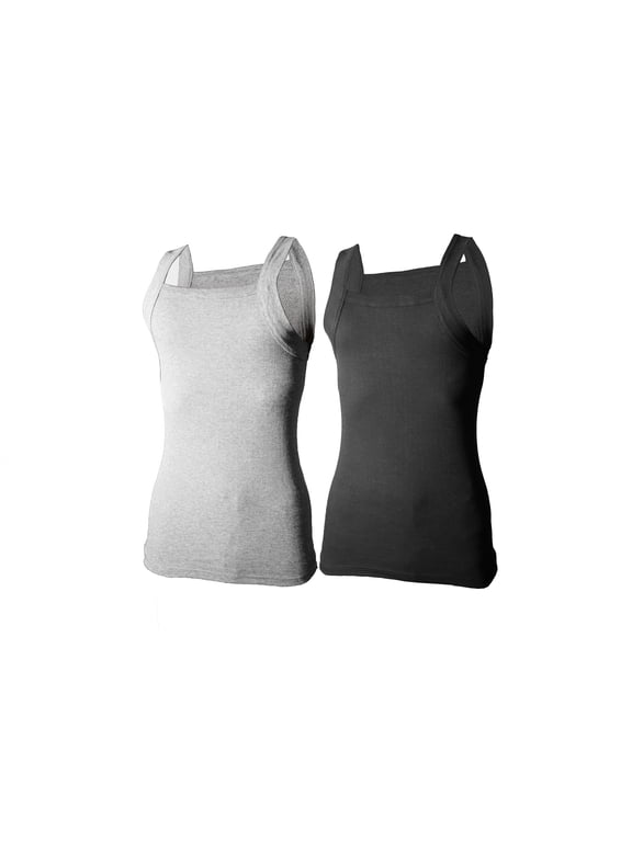 2-4 Packs Men's G-unit Style Cotton Tank Tops Square Cut Muscle Rib A-Shirts (Small, Black / Heather Grey, 2 Pack)