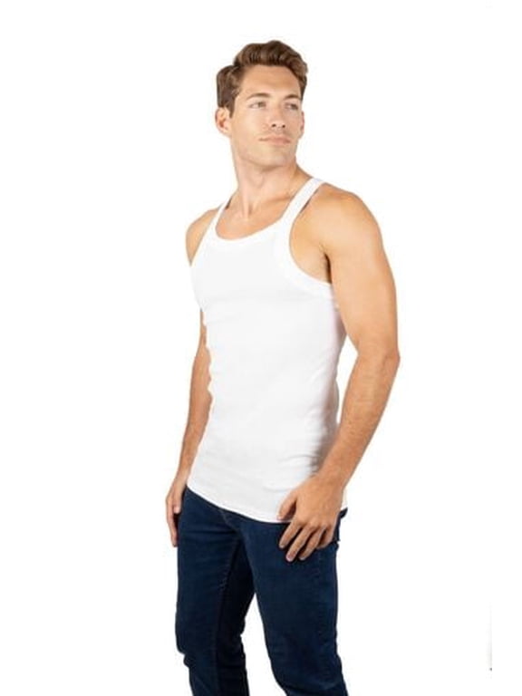 2-4 Packs Men's G-unit Style Cotton Tank Tops Square Cut Muscle Rib A-Shirts (White, 2X-Large, 2 Pack)