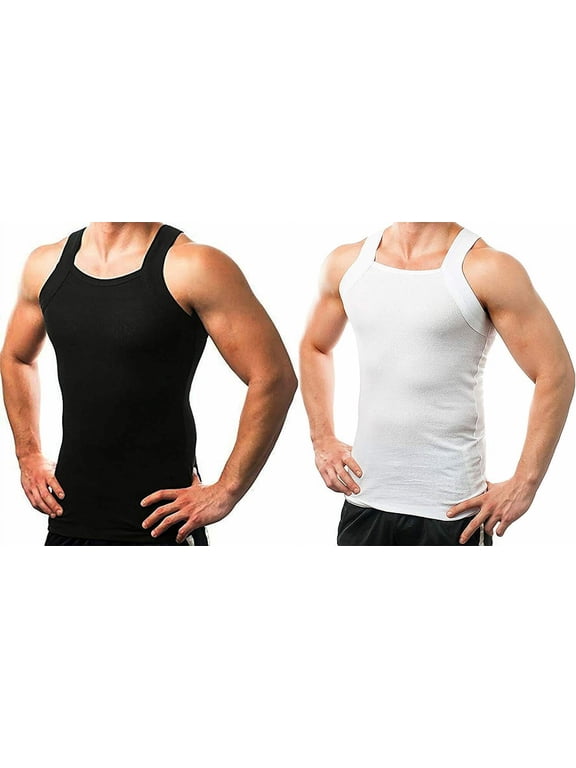 2-4 Packs Men's G-unit Style Tank Tops Square Cut Muscle Rib A-Shirts (Small, 2 Pack)