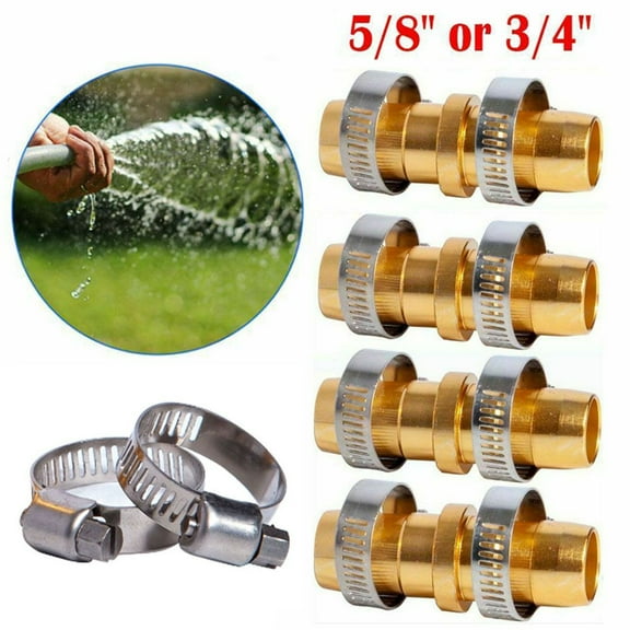 2/4 Pcs Garden Hose Repair Mender Kit with 4/8 Pieces Stainless Clamp Fits 3/4"-5/8" Water Hose Repair Fitting