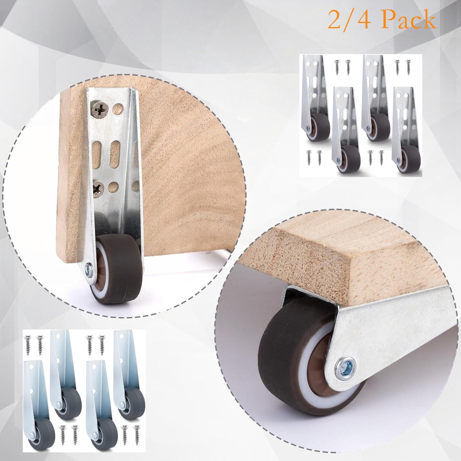 2/4 Pcs Low Profile Casters – Rubber Non‑Slip Side Mount Caster