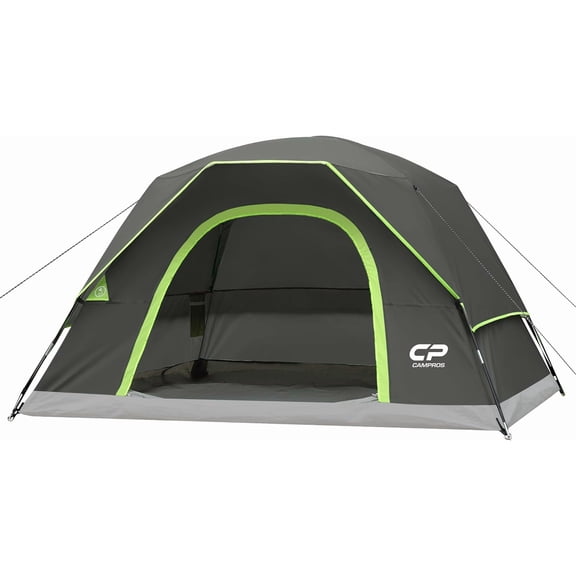 2-4 Person Waterproof Windproof Double Layer Dome Tent in Deep Gray with Mesh Windows and Wide Door