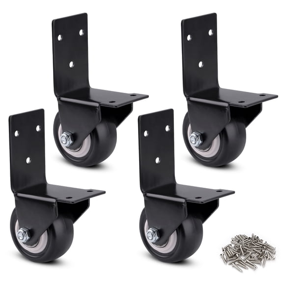 2 In 4 Pieces Side Mount Casters Heavy Duty, Rubber L Shape Plate Wheels for Furniture Set, Black Furniture Locking Casters for Table Cabinet Toolbox Loading Capacity