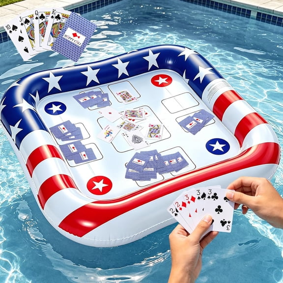 2-4 Players Floating Table for Pool with Waterproof Playing Cards, USA Flag Pool Games for Adults - Inflatable Pool Toys Perfect for Party, Summer Fun, Outdoor Water Toys, USA 250th Anniversary