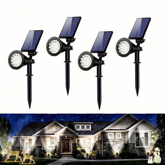 2/4 Sets Solar LED Landscape Spotlights 18 LEDs 3-Level Dimming IP44 Waterproof Auto Light Control Night Light for Courtyard Lawn Flower Bed Landscape Tree Billboard