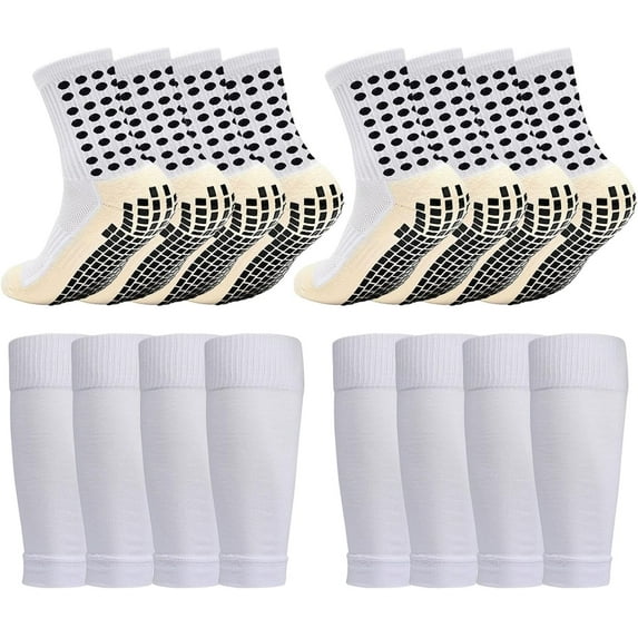 2/4 Sets Youth Grip Soccer Socks with Shin Guard Sleeves Kids Sleeve Socks for Boys Girls 7-14 for Soccer Basketball
