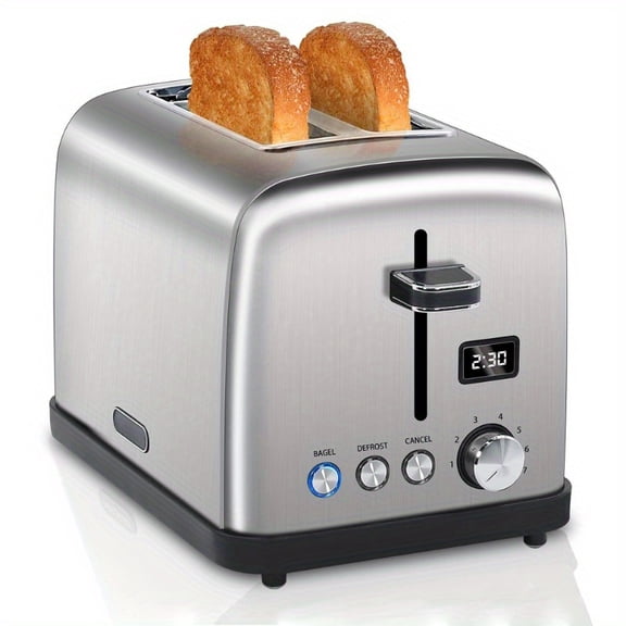 2 4-Slice Stainless Steel Toaster, LCD Display, 6 Shade Settings, 1.5'' Extra Wide Slots, Dual Control, Bagel Defrost Reheat, Removable Crumb Tray, 1500W, Dark Metallic