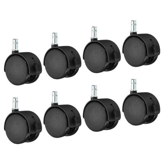2.4" Swivel Caster Nylon 360 Degree Universal Circlip Stem Wheel with Brake, 8 Pack