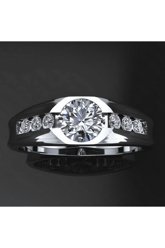 2.4 TCW Round Cut Moissanite For Him Men's Engagement Ring 14K White Gold Plated