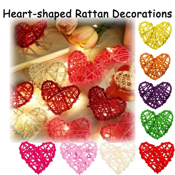 2.4" Valentine Day Heart Rattan Wicker Balls Shape Hanging Ornaments Vase Bowl Fillers for Wedding Party Home Decor Table Tree Decorations, HAODEJW, Pink