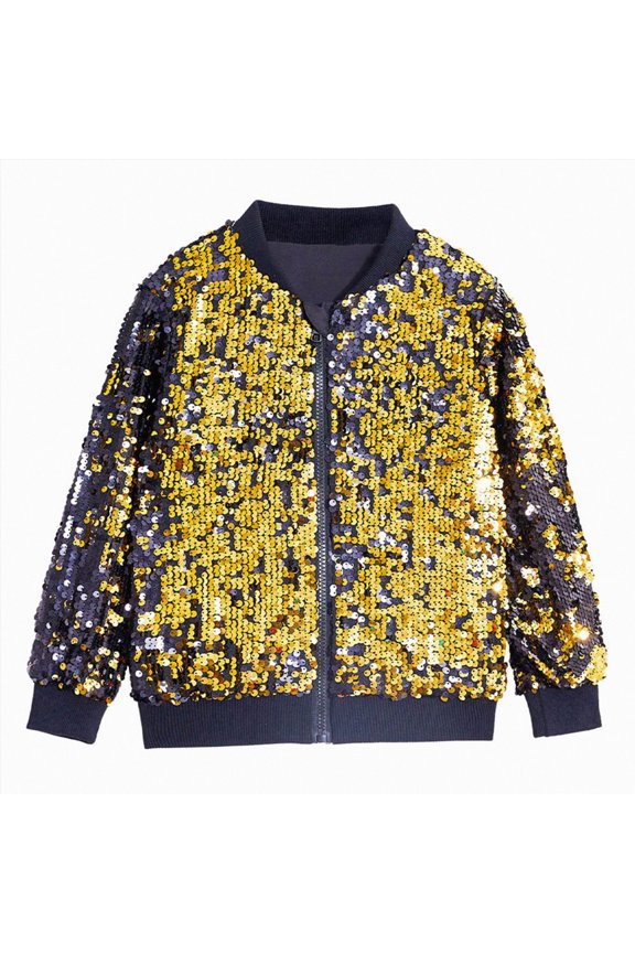 2-4 Years Toddler Girls Sequin Jacket Kids Toddler Glitter Shiny Zip Up Coat Outwear Winter School Hoodie Sports Hoodie Gold Sports Hoodie