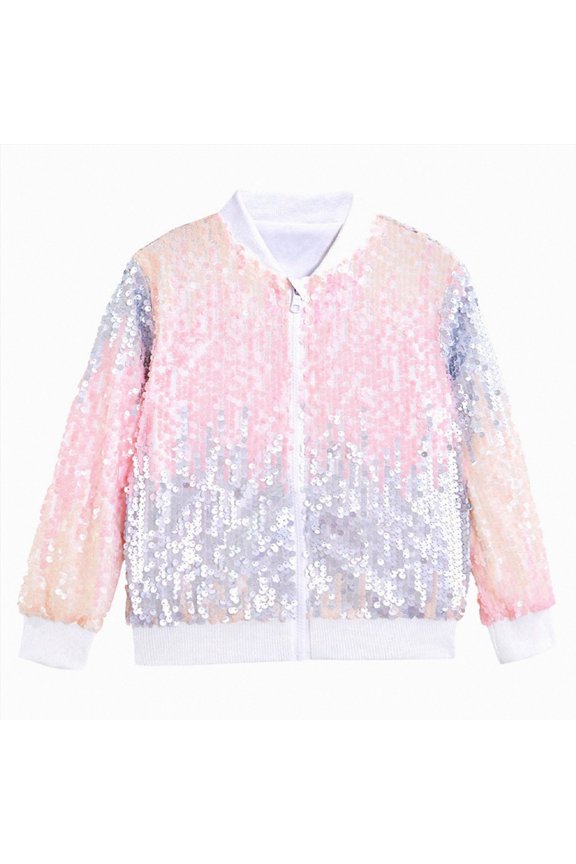 2-4 Years Toddler Girls Sequin Jacket Kids Toddler Glitter Shiny Zip Up Coat Outwear Winter School Hoodie Sports Hoodie Pink Sports Hoodie