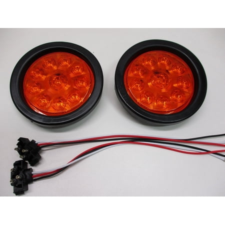 (2) 4 inch Round Amber LED Trailer Truck Park Running Turn Signal Light Kits
