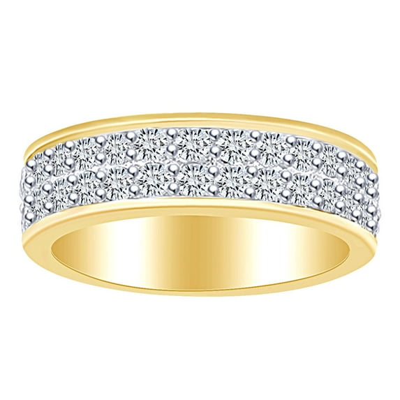AFFY 2.40 Carat (Ctw) Round Cut White Natural Diamond Two Row Eternity Wedding Band Ring In 14k Solid Yellow Gold Ring Size-6.5