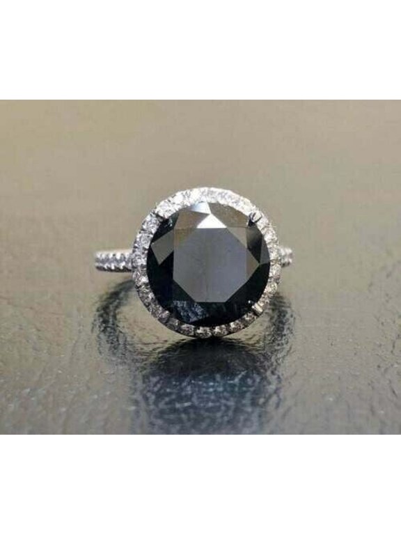 2.40Ct Round Cut Lab-Created Black Diamond Halo Engagement Ring In 925 Sterling Silver