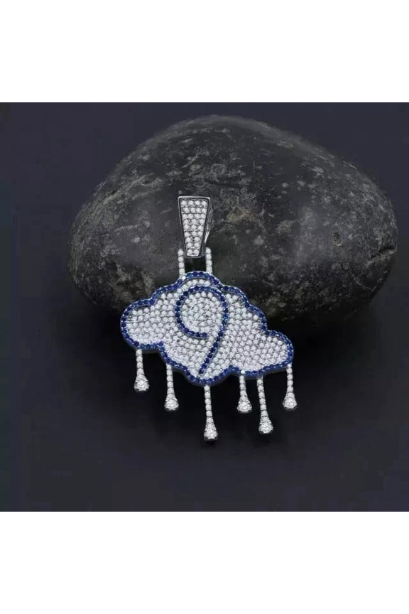 2.40Ct Round Lab Created Diamond Custom Cloud Number Pendant 14K White Gold Plated
