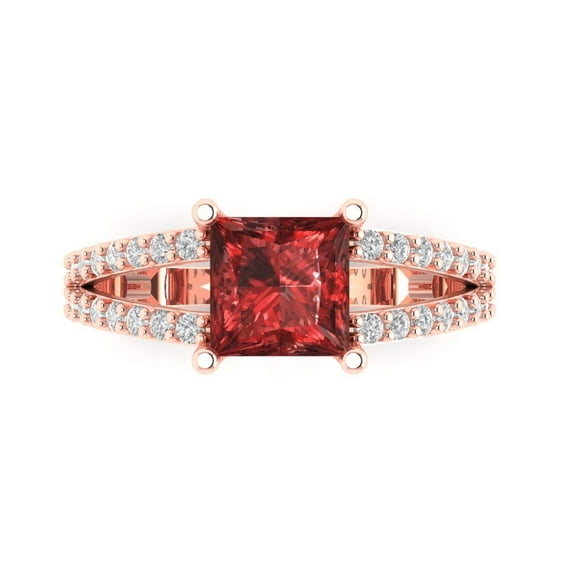 Solitaire with Accents Engagement Ring for Women - 2.48ct Natural Garnet in 18K Rose Gold Promise Ring