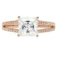 thumbnail image 1 of 2.43 ct Princess Cut Genuine Cultured Diamond VS1-VS2 G-H 14K Rose Gold Promise Wedding Statement Engagement Designer Ring W/ Crystal side stones size 6, 1 of 7